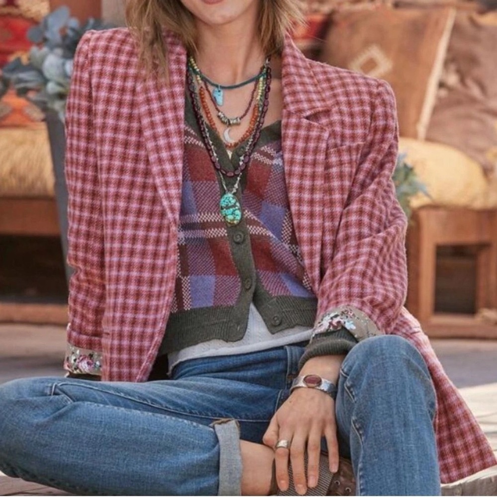 Sundance The Lisa Pink Plaid Wool-Blend Blazer